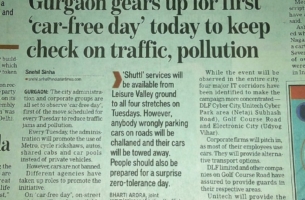 Gurgaon gears up for first car free day to check on traffic (HT Delhi, 22nd Sept)