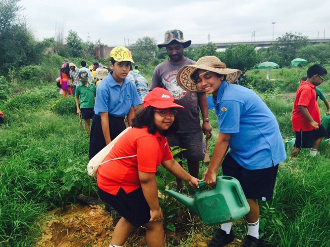 2015-7-29 RidgeValley School Students planting in their group of threes